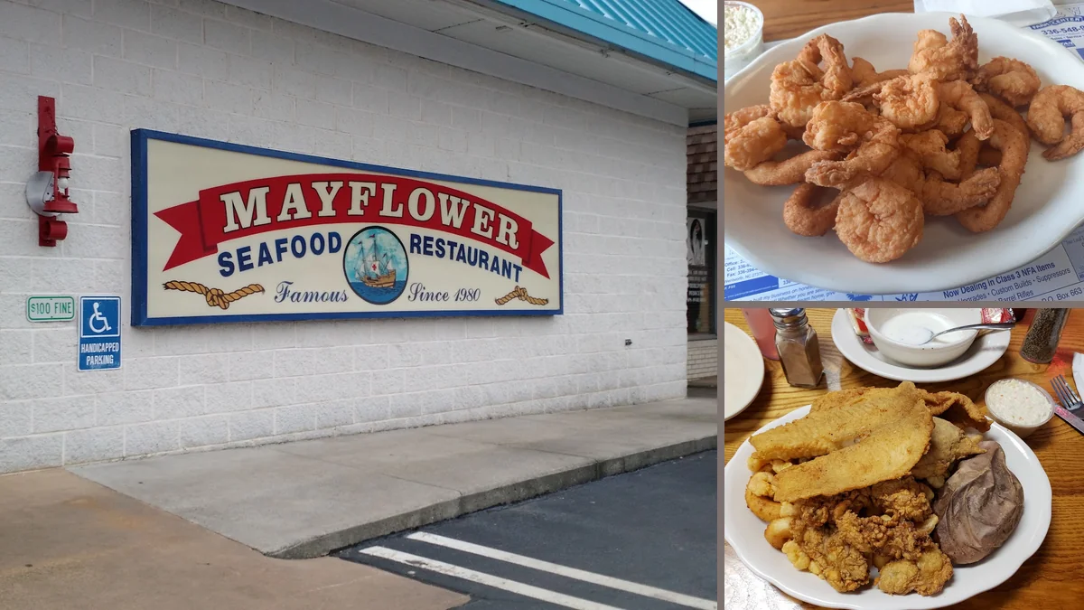 Seafood platters served with slaw and hushpuppies.