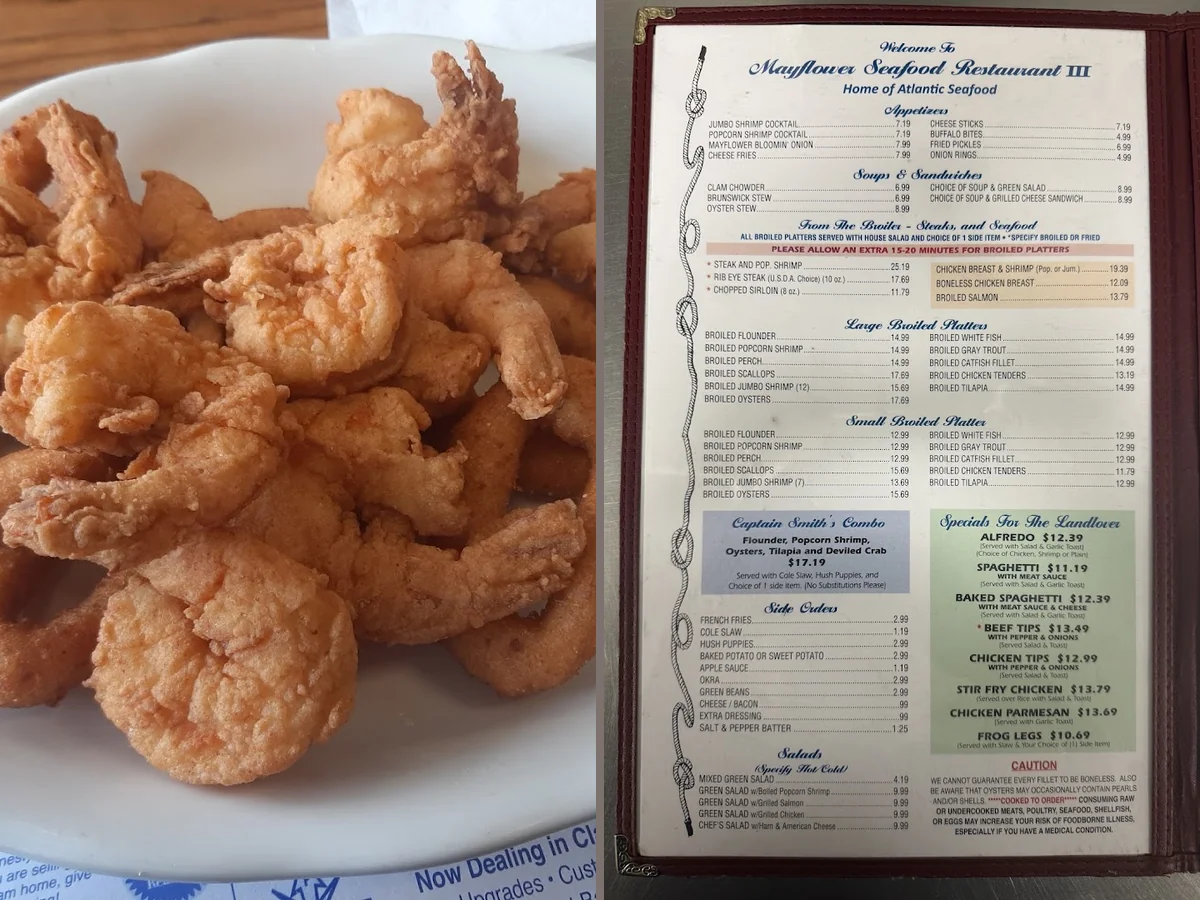 Seafood platters served with slaw and hushpuppies.